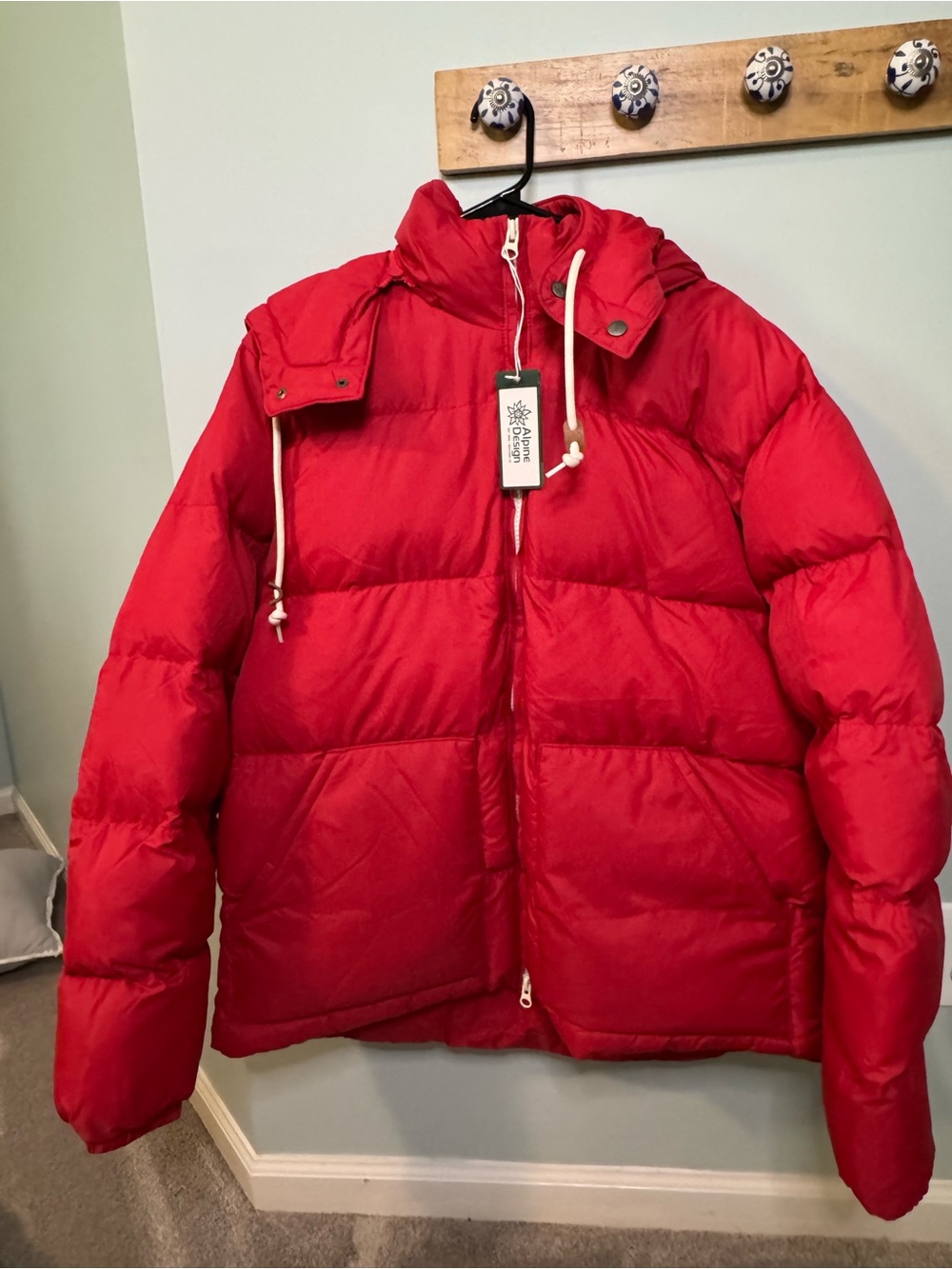 Alpine Design Red Quilted Jacket with Hood and Drawcords